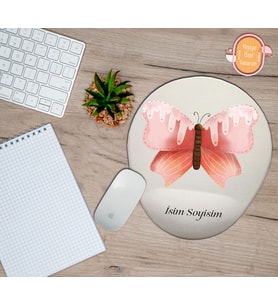 Kişiye Özel Kelebek Kalp Temalı Mouse Pad Bilek Destekli