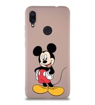 Xiaomi Redmi Note 7 Soft Premier Kapak Mickey Mouse-E Tasarımlı Silikon Kılıf - Pudra (Şeffaf)