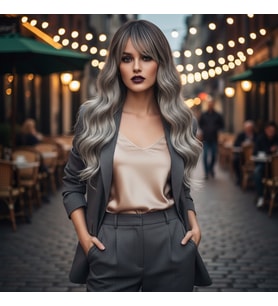 Dalgalı Perçemli Fiber Sen Orta Boy Peruk / Ombre ve Röfleli