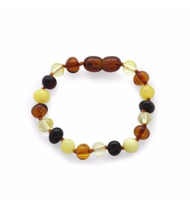 Oval Form Multicolor Doğal Damla Kehribar Bebek Bileklik (Çok Renkli)