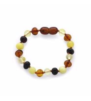 Oval Form Multicolor Doğal Damla Kehribar Bebek Bileklik (Çok Renkli)