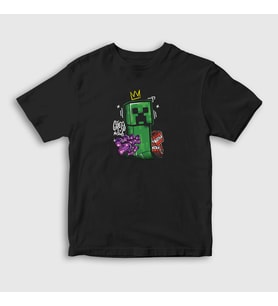 Presmono Unisex Çocuk Siyah Creeper Crown Oyun Minecraft T-Shirt 368589tt