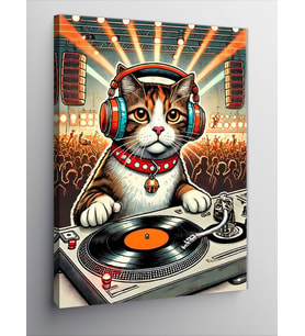 Kanvas Tablo Kulaklık Takmış Dj Kedi
