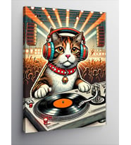 Kanvas Tablo Kulaklık Takmış Dj Kedi