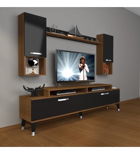 Decoraktiv Ekoflex 5DA Mdf Silver Tv Ünitesi Tv Sehpası - Ceviz Siyah (Siyah - Ceviz)