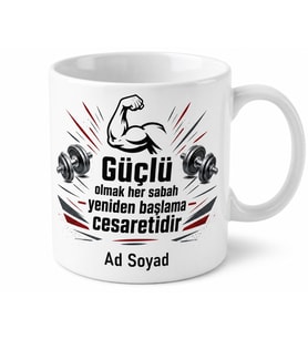 Kas Yorgunluğunu Kahveyle Atan Güçlü Sporcu Seramik Kupa Bardak Hediye