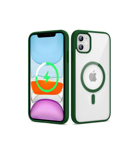 Apple iPhone 11 Uyumlu Kılıf M-safe Wireless Şarj Özellikli Silikon Zore Ege Kapak (Koyu Yeşil)