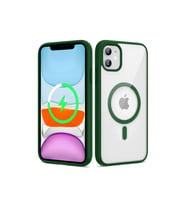 Apple iPhone 11 Uyumlu Kılıf M-safe Wireless Şarj Özellikli Silikon Zore Ege Kapak (Koyu Yeşil)