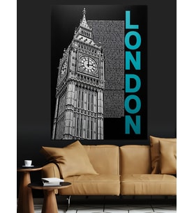 London Big Ben Yazısı Dekoratif Kanvas - Mdf Ahşap Tablo