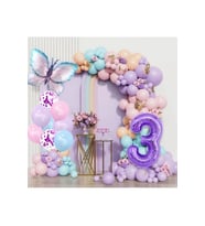 MOR RAKAMLI KELEBEK FOLYOLU BALON ZİNCİR SET