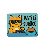 Patili Sürücü Araba ve Buzdolabı Magneti Araba Kullanan Gözlüklü Kedi Magneti (Standart)