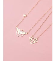 Kişiye Özel 925 Ayar Gümüş Tasarım Wonder Women ve Superman Logo Çift Kolye (Gold)
