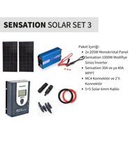Sensation Solar Set Paket 3 (Karavan,Bağ Evi) Monokristal Güneş Paneli-Mppt-İnverter Modifiye Sinüs