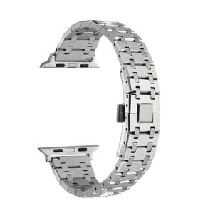 Apple Watch 7 45mm Uyumlu Kordon Paslanmaz Metal Çift Renkli Zore KRD-83 Kayış (Gümüş)