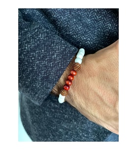 Unisex  Bordo ve Beyaz Renk Ultra Hafif Çok Zarif Ahşap Padore Bileklik  Handcrafted
