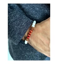 Unisex  Bordo ve Beyaz Renk Ultra Hafif Çok Zarif Ahşap Padore Bileklik  Handcrafted