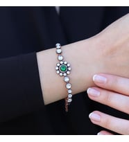 Elmas Montür Rose Gold Kaplama Zümrüt Taşlı Gümüş Bileklik