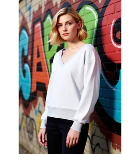 Kadın V Yaka Düşük Kol Oversize Örme Sweatshirt Fonksiyonel Dayanıklı Kaliteli Konforlu Şık