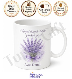 Lavanta Temalı Kişiye Özel Baskılı Kupa Bardak Hediye