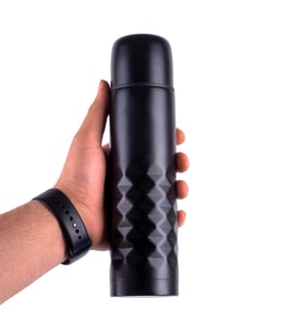 Çift Katlı Kapaklı Siyah Çelik Termos Matara 0.50 Litre