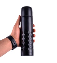 Çift Katlı Kapaklı Siyah Çelik Termos Matara 0.50 Litre