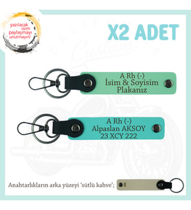Motor Severlere Özel, İsim Plaka ve A Rh (-) Kan Grubu Yazılı x2 Anahtarlık Takım, Yeşil-Turkuaz-SK