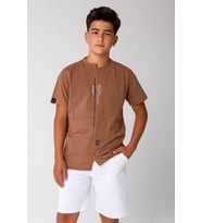 Minigimin Cicileri (9-14 Yaş) Oversize Asimetrik Kesim Erkek Çocuk Şortlu Takım - Açık Kahve