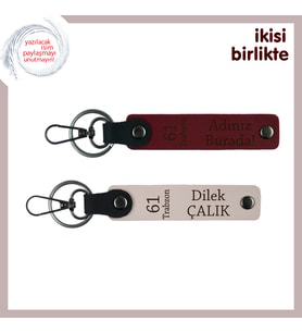 Memleket Hasreti Yansıtan Deri Anahtarlık 2'li Set, İsim Yazılabilir Özellikli , Bordo-Pudra