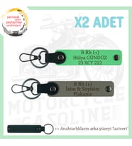 Motorcu Dostlara Hediyelik İsim Plaka, B + Kan Grubu Yazılı x2 Anahtarlık, Kül Gri-F Yeşil-Laci