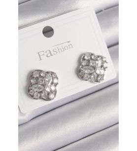 Pirinç Gümüş Renk Zirkon Taşlı Yonca Model Kadın Küpe - TJ-BKP9763