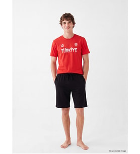 LC WAIKIKI Kırmızı Türkiye Baskılı Erkek Şortlu Pijama Takımı