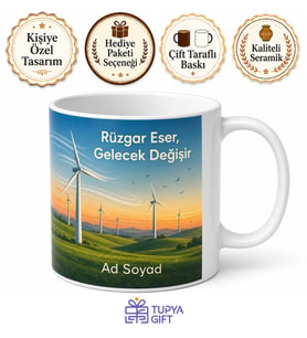 Rüzgar Türbini Temalı Baskılı Kupa Bardak Mühendis Enerji Hediye