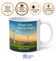 Rüzgar Türbini Temalı Baskılı Kupa Bardak Mühendis Enerji Hediye