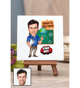 Erkek Coğrafya Öğretmenine Öğretmenler Günü Hediyesi Karikatürlü Masa Dekoru