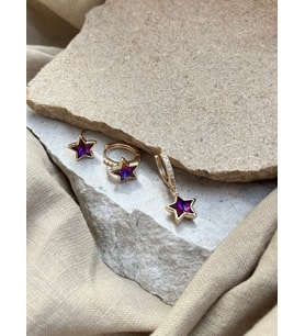YSX Jewelry Mor Yıldızlı Üçlü Küpe Seti