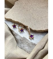 YSX Jewelry Mor Yıldızlı Üçlü Küpe Seti