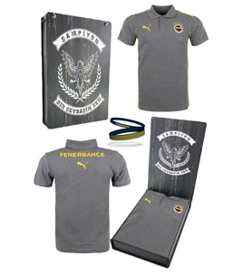 Fenerbahçe Orijinal Lisanslı 2024/25 A Takım Polo Yaka Gri T-Shirt + Bileklik Set Hediyelik Kutu (Gri-Kırmızı)