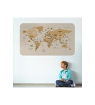 Türkçe Eğitici Ülke Ve Başkent Detaylı Atlası Dekoratif Dünya Haritası Duvar Sticker-3839-85x130