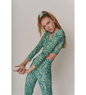 Crop Model Esnek uzun Kol Volera Bluz Yeşil