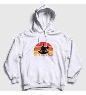 Presmono Unisex Beyaz Good Vibes Only Hediye Yoga Kapüşonlu Sweatshirt 509047tt