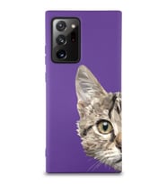 Samsung Galaxy Note 20 Ultra Uyumlu Lansman Kılıf Catface Tasarımlı İçi Kadife Kapak-Mor (Şeffaf)