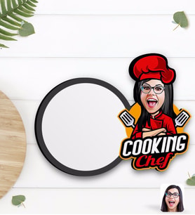 BK Gift Kişiye Özel Kadın Chef Karikatürlü Ahşap Bardak Altlığı-11