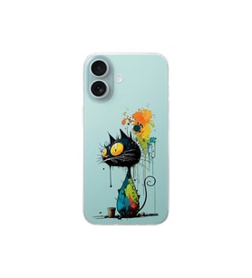 iPhone 16 ile Uyumlu Splash Kedi Tasarımlı Şeffaf Silikon Kılıf