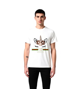 Unicorn Çiçekli Gökkuşağı Fantezi Baskılı Erkek Tişört