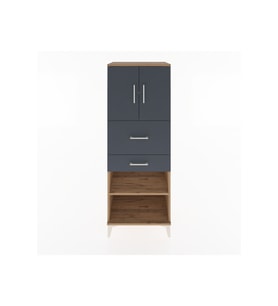 Hyperion Dolap 3 Raflı 2 Çekmeceli 2 Kapaklı 60x44x163 Çam-Antrasit