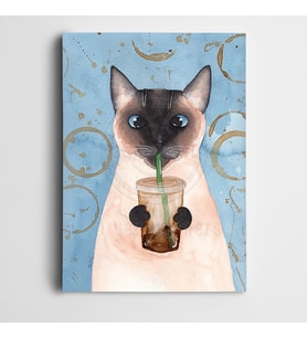 Kedi Kahve İçerken Kanvas Tablo