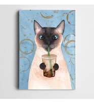 Kedi Kahve İçerken Kanvas Tablo