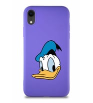 Apple iPhone XR Soft Premier Kapak Donald Duck-B Tasarımlı Silikon Kılıf - Mor (Şeffaf)