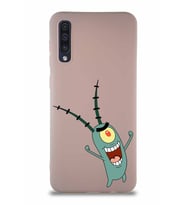 Samsung Galaxy A50S Soft Premier Kapak Plankton Tasarımlı Silikon Kılıf - Pudra (Şeffaf)