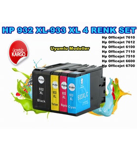 Photo print®HP 932XL- HP 933XL BK-C-M-Y Muadil kartuş 1TAKIM (Çok Renkli)